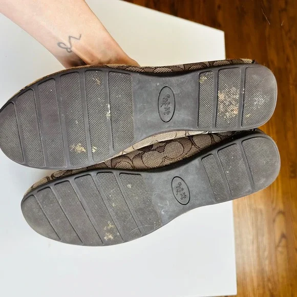 COACH Signature Jacquard Driving Loafers Brown Monogram Gold Hardware Size 8 - Picture 7 of 9